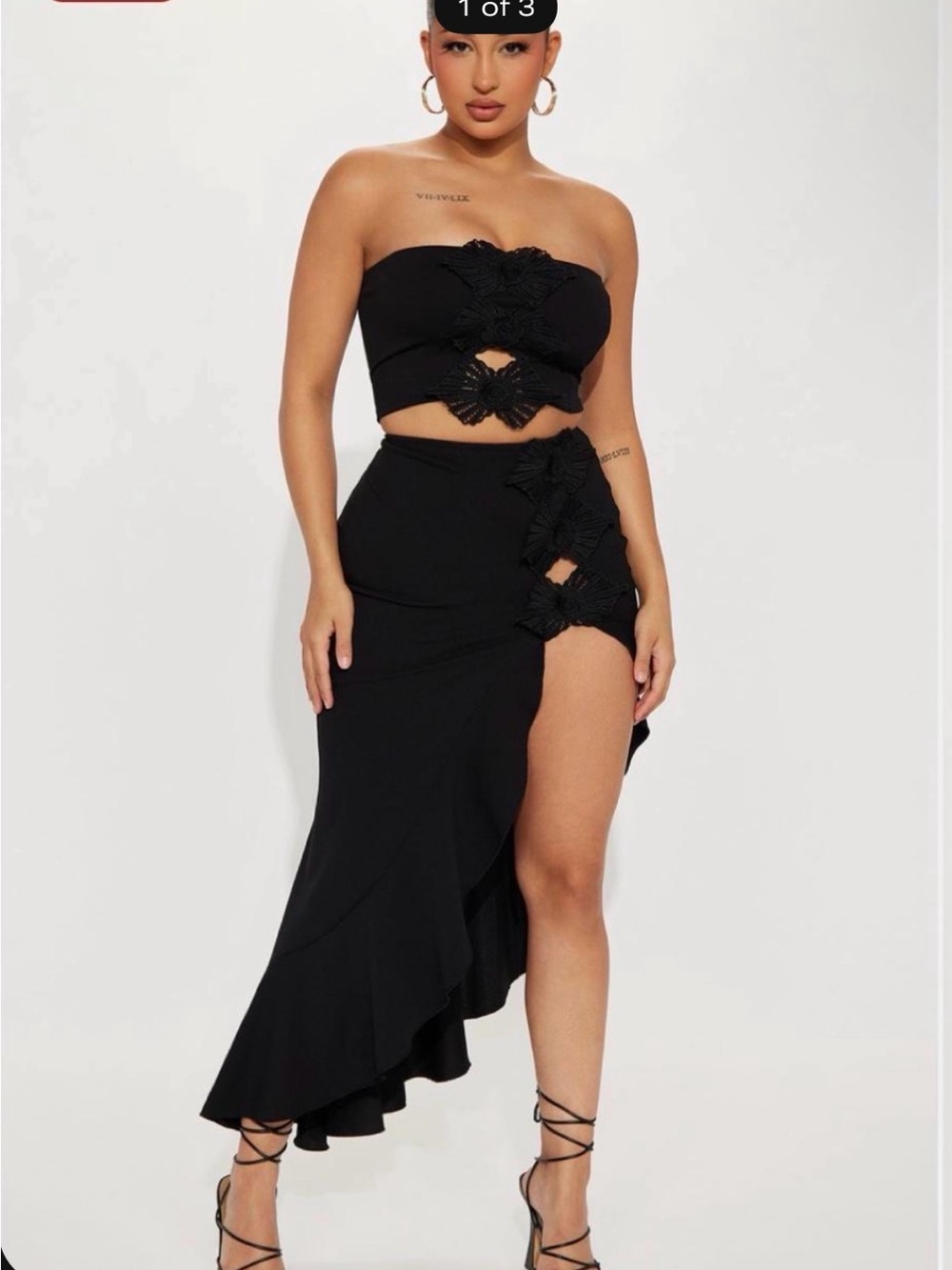 Fashion Nova Black High-Low Maxi Skirt with Floral Cutouts